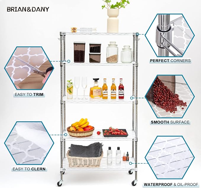 BRIAN & DANY Wire Shelf Liner 14" X 30", Heavy Duty Shelf Liners for Wire Shelving, Waterproof Protector Mats, Set of 4, Quatrefoil Grey
