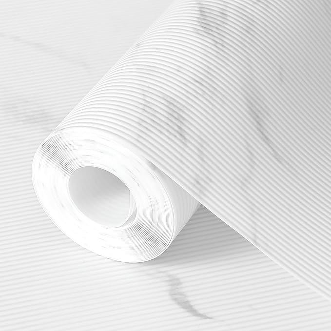 Hersvin Shelf Liners 20 in x 20 ft EVA Drawer Mats, Non-Adhesive Cupboard Protector, Kitchen Cabinet Lining Fridge Liner (White Marble Stripe, 50.8x610cm)