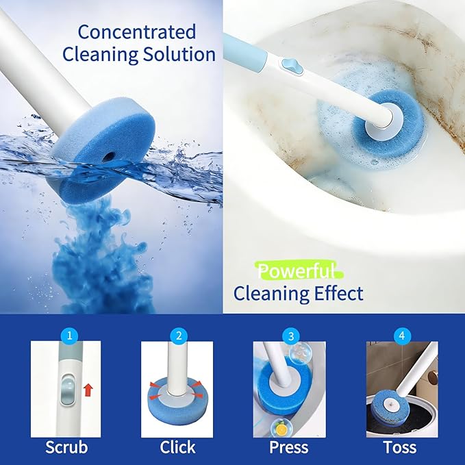 64 Count Value Pack: Disposable Toilet Brush Heads with Pre-Loaded Cleaner | KZKR Toilet Bowl Wand Refills for Bathroom Cleaning | Bulk Economy Pack