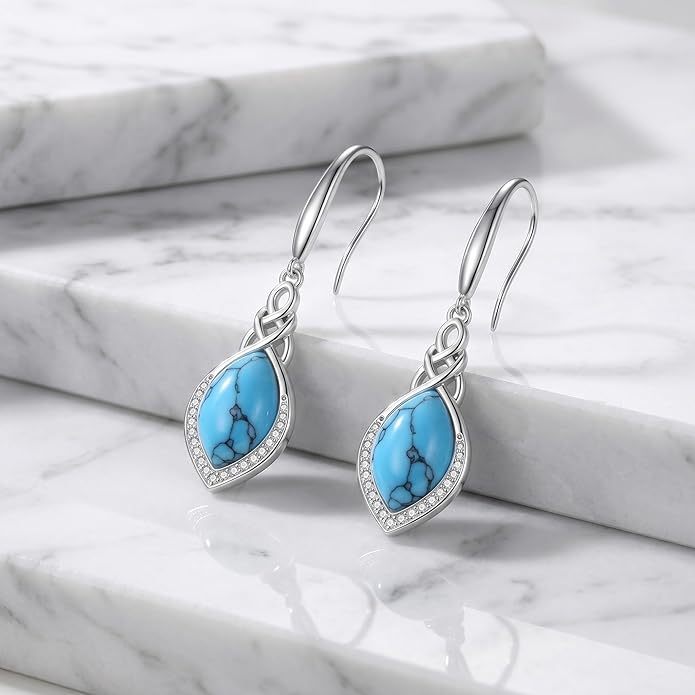 PELOVNY Celtic Knot Filigree Earrings for Women 925 Sterling Silver Moss Agate/Birthstone Infinity Earrings Birthday Christmas Jewelry Gifts for Mom Daughter Wife Sister