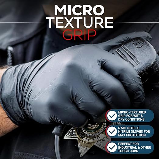 First Glove Volt 6 Mil Black Nitrile Disposable Gloves - 100 Count Large - Food Safe Heavy Duty Gloves for Cooking, Cleaning, Industrial & Food Service - Latex Free, Powder Free, Micro-Textured Grip