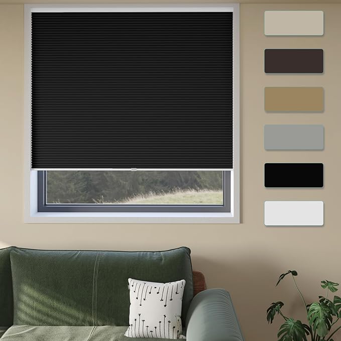 MYshade Cordless Cellular Window Shades No Tools No Drill Blackout Blinds for Indoor Windows Size 29.5" Wide X 72" Height Black Room Darkening Window Blinds for Bedroom, Bathroom, Kitchen