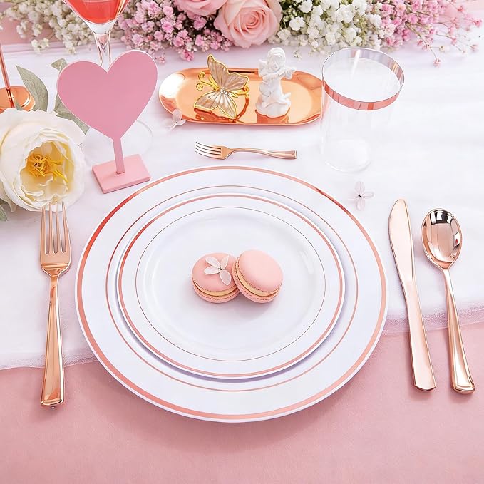 WDF160 Piece Rose Gold Disposable Cutlery Set - Heavyweight Plastic Silverware - Includes 80 Forks, 40 Spoons, 40 Knives - Rose Gold Silverware Perfect for Wedding Party Birthday