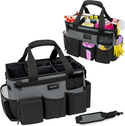 Wearable Cleaning Caddy Bag,Cleaning Supply Tote for Cleaning Supplies, Cleaning Organizer with Adjustable Shoulder and Waist Straps for Cleaners & Housekeepers (Grey, Large)