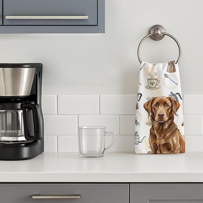 Caroline's Treasures Chocolate Labrador Retriever Coffee Bar Kitchen Towel Velour Plush Front and Cotton Loop Back Machine Washable
