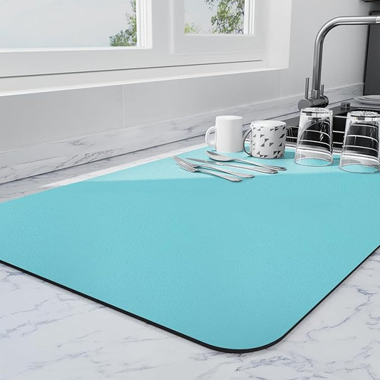 Ecotrim - Dish Drying Mat for Kitchen Counter | Coffee Bar Mat for Countertops | Heat Resistant Drainer Mat with Non-slip Rubber Backed | Hide Stain Kitchen Absorbent Draining Mat | Turquoise 16"x20"