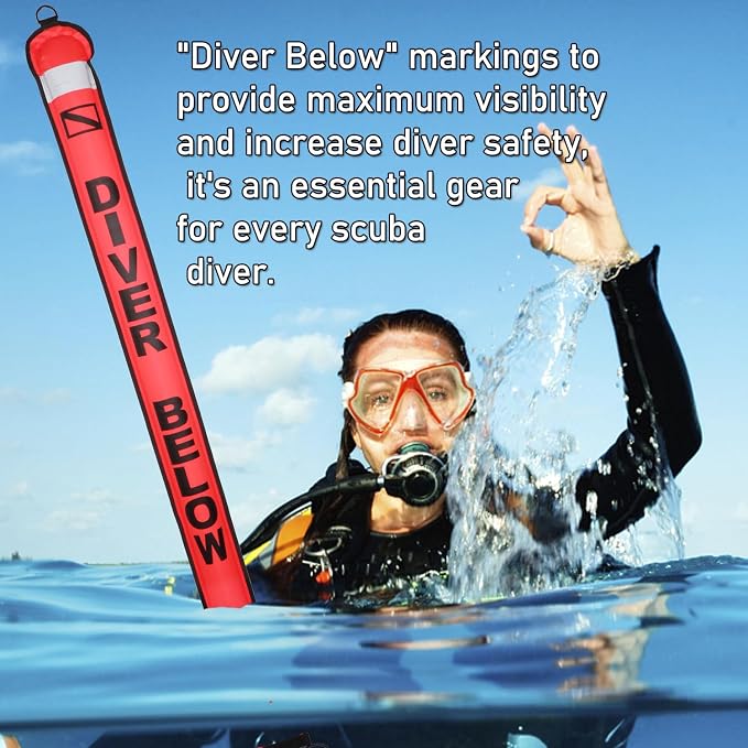 5FT SMB Surface Marker Buoy Scuba Diving Open Bottom High Visibility Inflatable Scuba Signal Tube with Reflective Strip for Underwater Diving Snorkeling