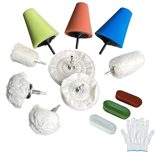 Neeki 12-Pcs Polishing and Buffing Kit, Includes 1/4" Shank Drill Buffing Wheels, Polishing Compound, and Sponge Pads for Metal, Wood, Plastic, and More