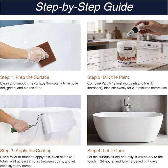 Tub and Tile Refinishing Kit, Tub Paint 16oz with 10pcs Tools, Tile Paint Kit Shower Bathtub Paint Water Based & Low Odor, Easy to Use Sink for Bathroom Kitchen, Semi-Gloss Black, 25-30sq.ft