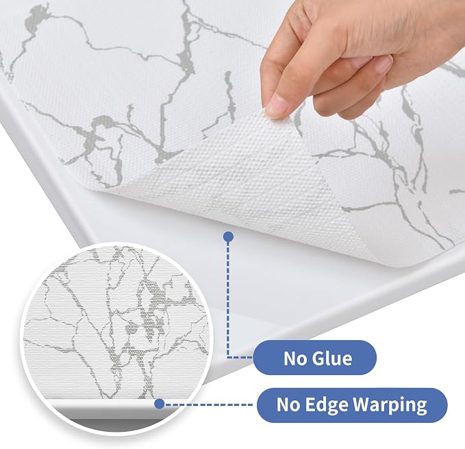 Drawer and Shelf Liner for Kitchen Cabinet: 23.6 in X 20 Ft Non Slip Waterproof Shelf Paper Non Adhesive Refrigerator Liners Silver Marble Easy Liners for Bathroom with Knife Tape Measure