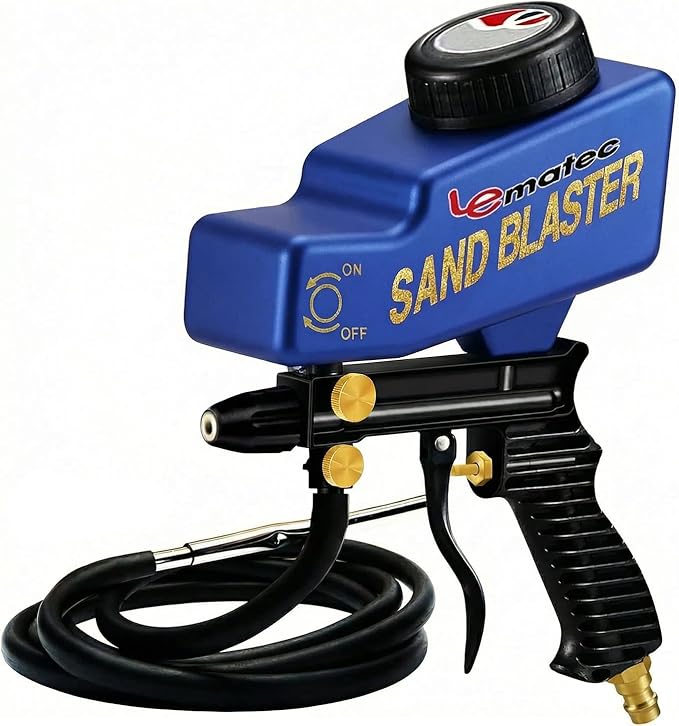 LE LEMATEC Sand Blaster Gun Kit – Portable Sandblaster for Air Compressor – Rust Removal & Glass Etching – Gravity Feed & Siphon Modes – AS118-2C