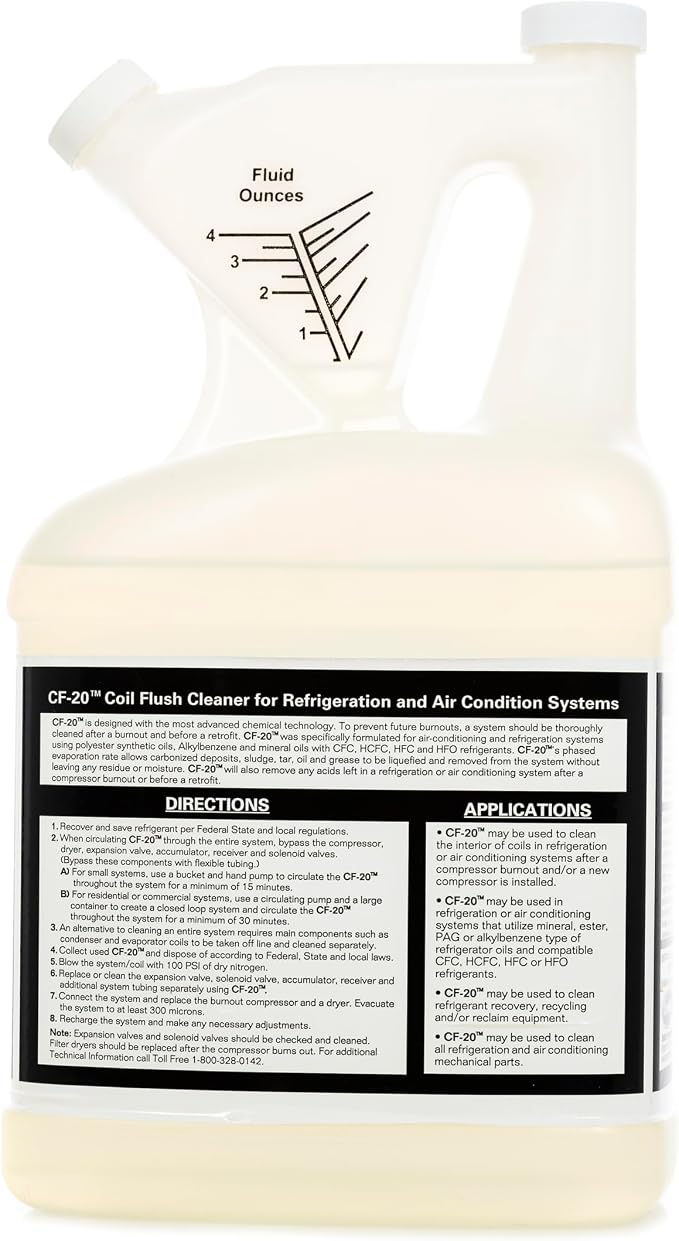 CF-20,1 Gallon, Internal Refrigeration Coil System Cleaner, Dissolves Carbon Deposits, Removes Acids & Water, Non-Flammable, Low VOC, Safe for Oils & Refrigerants (90-500)