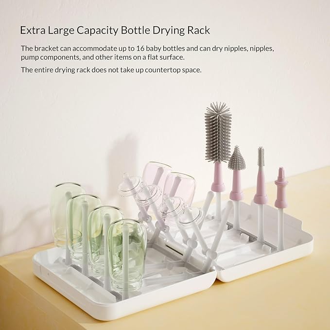 Powerful Electric Baby Bottle Brush Cleaner Set,Complete with Silicone Bottle/Nipple/Gap/Straw Brushes,Plus a Dispenser and Foldable Drying Rack,Effort Electric Cleaning Brush,Portable Travel Set