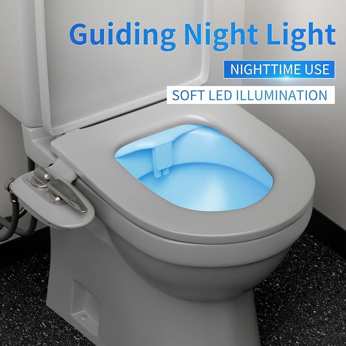 Non-Electric Bidet Attachment for Toilet Seat With LED Light Warm and Cold Water Adjustable Water Pressure, Rear and Feminine Wash, Dual Nozzle, Self-Cleaning