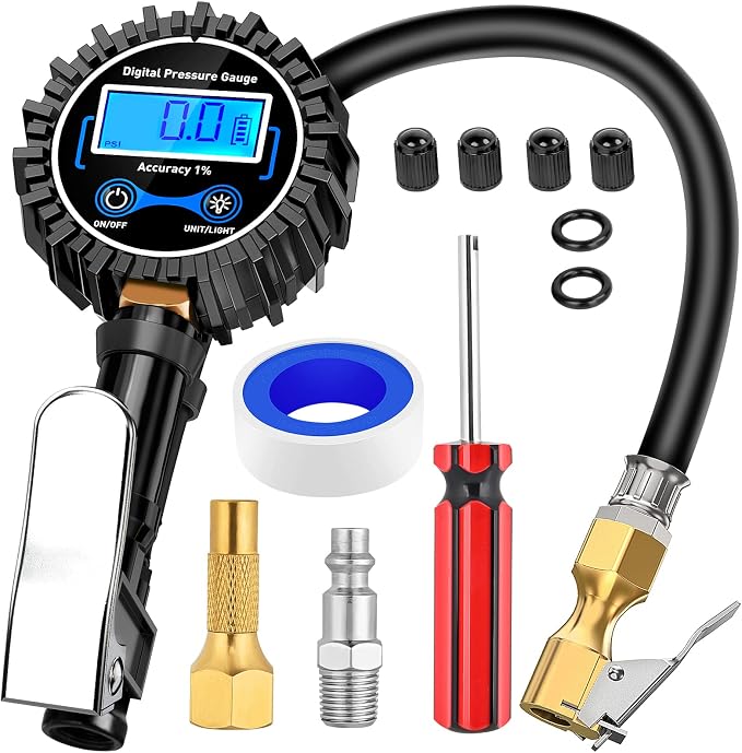 Nilight - 50057A Digital Tire Inflator Deflator with Pressure Gauge 250 PSI Air Chuck and Compressor Accessories with Rubber Hose and Quick Connect Coupler for 0.1 Display Resolution