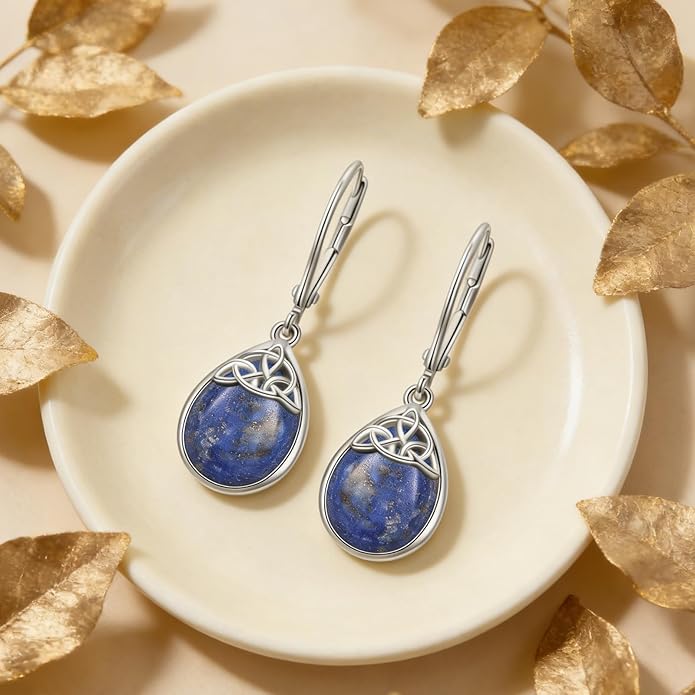 PELOVNY Celtic Knot Filigree Earrings for Women 925 Sterling Silver Moss Agate/Birthstone Infinity Earrings Birthday Christmas Jewelry Gifts for Mom Daughter Wife Sister