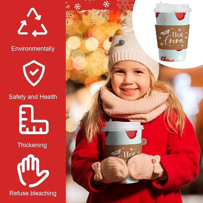 36 Sets/ 108 Pcs Christmas Paper Cups 16 oz Disposable to Go Coffee Cups with Lids and Sleeves Xmas Hot Cocoa Coffee Mug for Cold Drinks Hot Chocolate Holiday Christmas Party Supplies