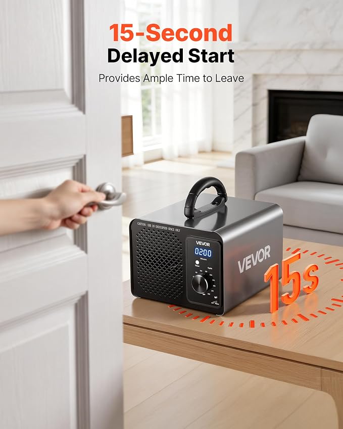 VEVOR Ozone Generator, 36000mg/h Commercial Ozone Machine, 15s Delayed Start & Timer & Rotary Encoder Knob & Odor-Treatment Cycle Mode, Industrial Deodorizer for Car, Smoke Odorss,Up to 3200 sq.ft