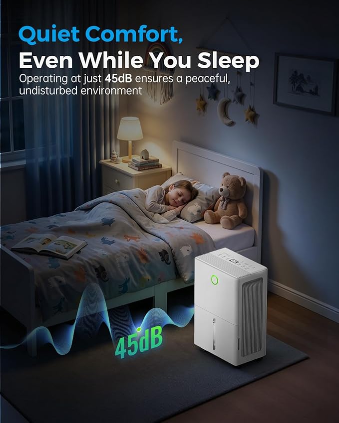 Dehumidifier for Basement with Drain Hose, Dehumidifiers for Home | 30 Pint, 2000 sq ft Coverage, Auto Humidity Control, 24H Timer, Child Lock, Washable Filter, For Bedroom Bathroom, White