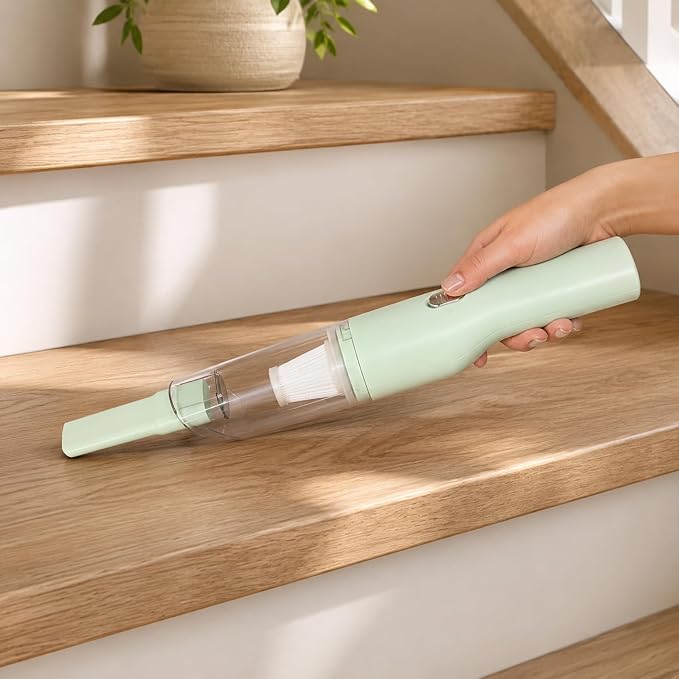 catsMeow Mini Plus Handheld Vacuum Cordless, Rechargeable Small Vacuum for Car, Desk, Keyboard, Drawer, Sofa, Crumbs and Pet Hair, Lightweight Portable Cleaner, Sage Green