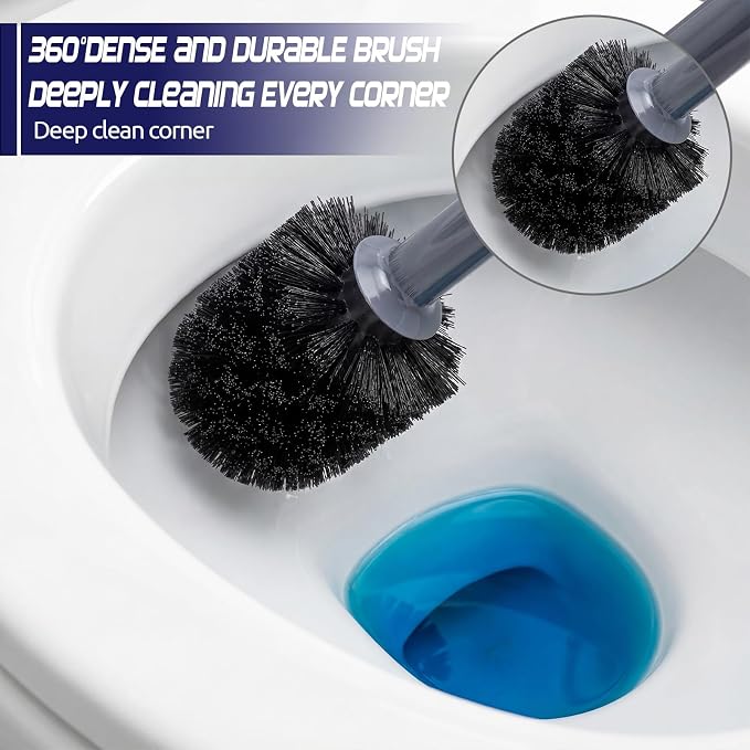 Reallnaive 4 Set Toilet Plunger and Brush Set with Ventilated Holder 2 in 1 Toilet Bowl Brush and Heavy Duty Plunger Combo Bathroom Cleaning Kit for Home and Commercial Bathrooms Drainage (Gray)