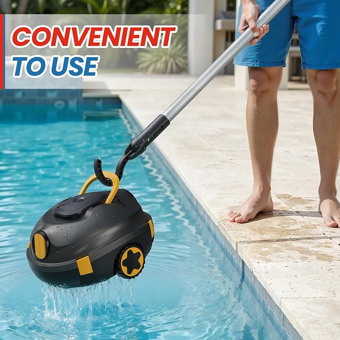 Y20 Robotic Pool Cleaner Black+Retrieval Hook, Cordless Pool Vacuum for Above Ground & Inground Flat Pools with 130 Min Runtime, Auto-Parking, Up to 1200 Sq.Ft