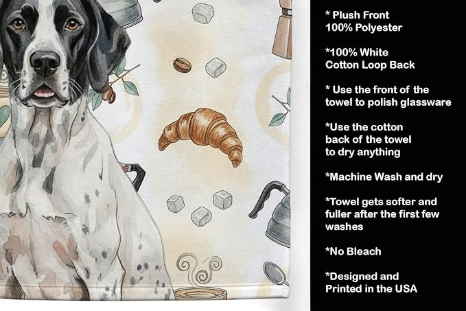 Caroline's Treasures Black and White Pointer Coffee Bar Kitchen Towel Velour Plush Front and Cotton Loop Back Machine Washable