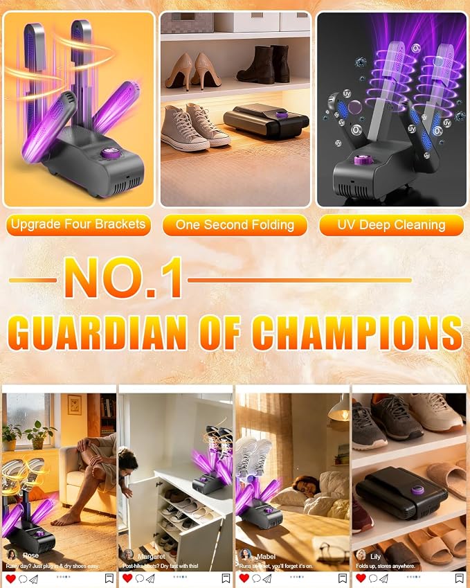 5.0 Upgraded Boot Shoe Dryer【500W German Super Motor】【Dual-Tech 118°F Constant Temp & 360° Circulating Hot Air】4 Adjustable Brackets, U-V Deep Cleaning, Fast Drying for Boot Sneaker Glove Sock (Gray)