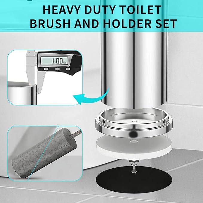 Chrome Toilet Brush and Holder Set,304 Stainless Steel Toilet Brush for Bathroom with Long Handle, Heavy Duty Toilet Bowl Brush,Removable Inner Bowl and Splash Protection,Deep Cleaning