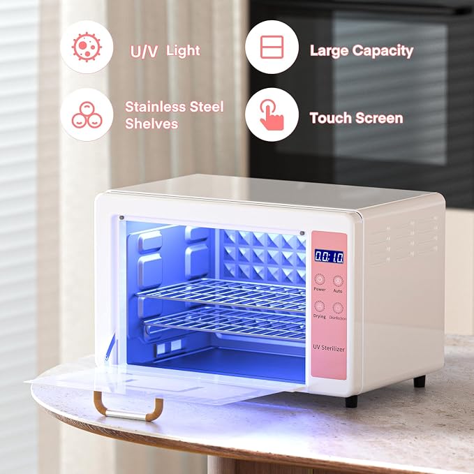 Yofuly 10L Hot Air Cabinet for Nail Tools, Large Capacity Storage Organizer with Shelves, Dryer & Warmer for Salon, Spa, Esthetician, Home Use – Pink, Durable Aluminum Alloy