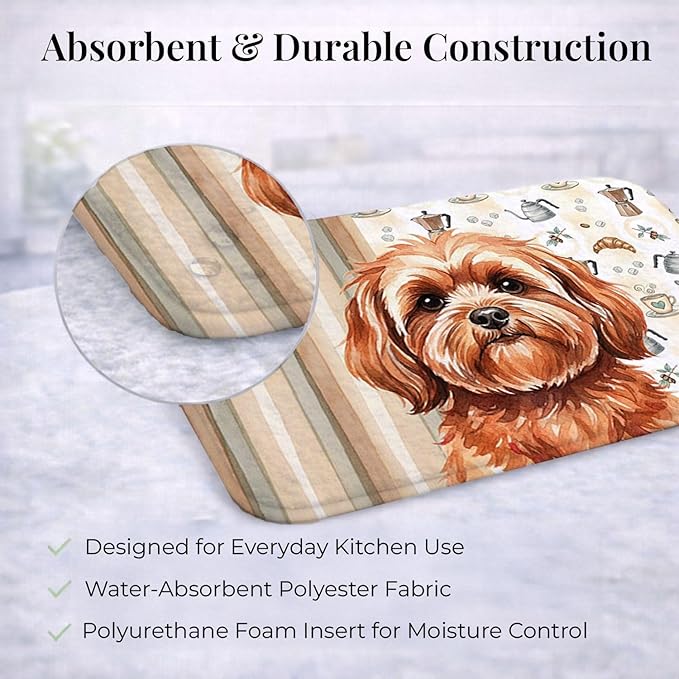 Caroline's Treasures Red Lhasa Apso Coffee Bar Dish Drying Mat Absorbent Dish Drying Mat Pad for Kitchen Counter Dish Drainer Mat for Countertop, 14 x 21", Multicolor