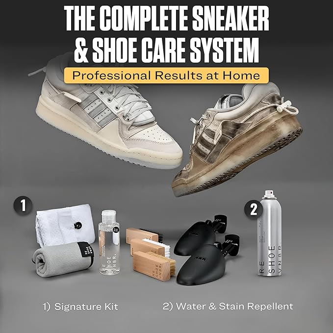 RESHOEVN8R Shoe Cleaner Kit & Shoe Protector Spray Bundle – Sneaker Cleaning Solution Waterproof Rain & Stain Protection Spray for Mesh, Canvas, Suede, Knit & Leather Shoes