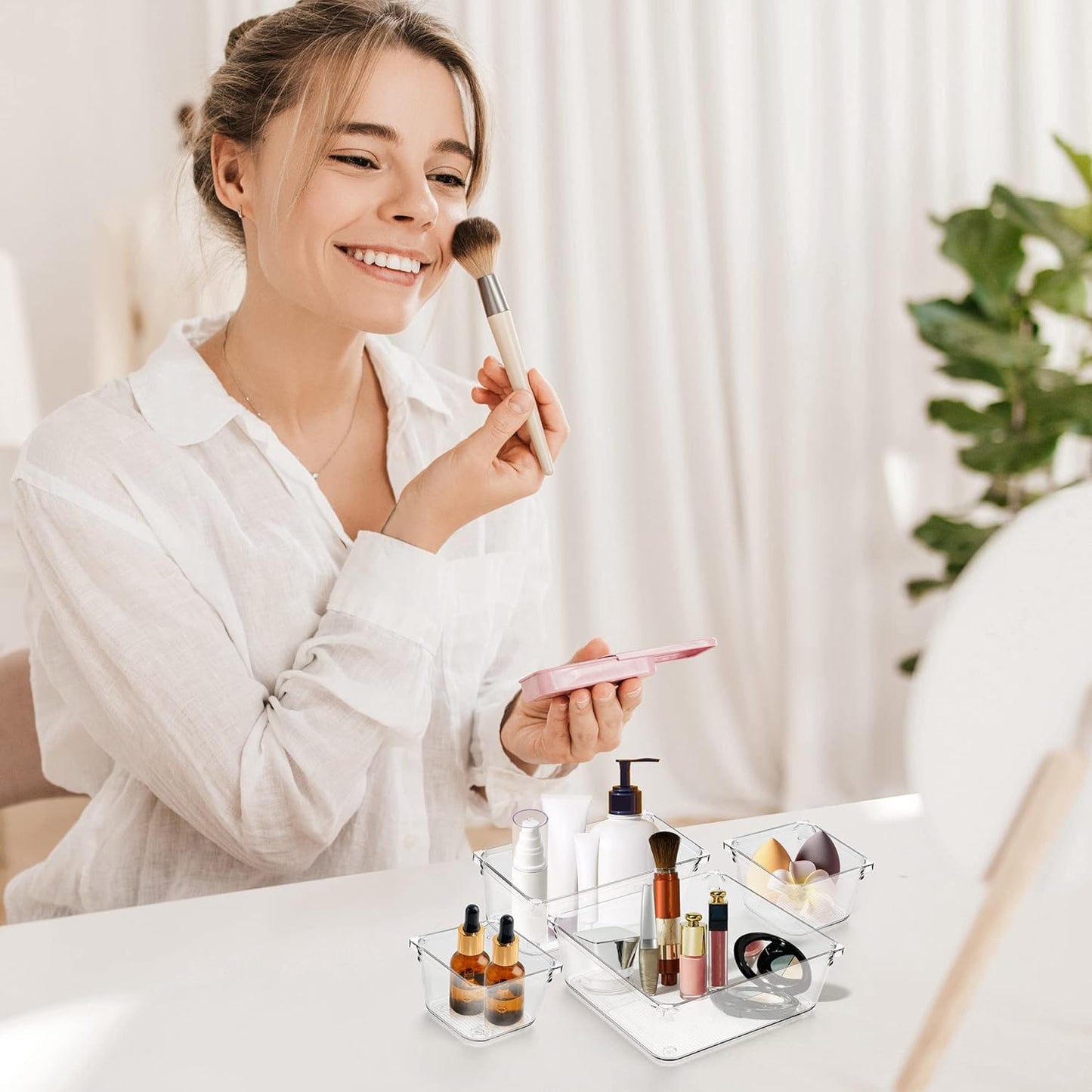 Ravinte 6 Pack Drawer Organizer - 6" X 6" Plastic Storage Bins, Acrylic Organizers with Non-Slip Pads Clear Desk Storage Tray for Makeup, Jewelries, Kitchen Utensils, Bathroom and Office