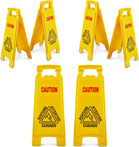Wet Floor Sign, Slippery When Wet A-Frame Caution Sign, Bright Yellow 6 PACK