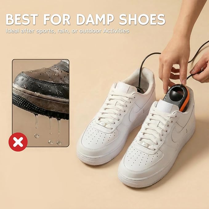Airthereal SD32 Portable Shoe and Boot Dryer with Integrated Fan and Heater, Ultra Silent and Light Weight, 12V DC & AC Adapter for Travelling, Camping, and Road Trips