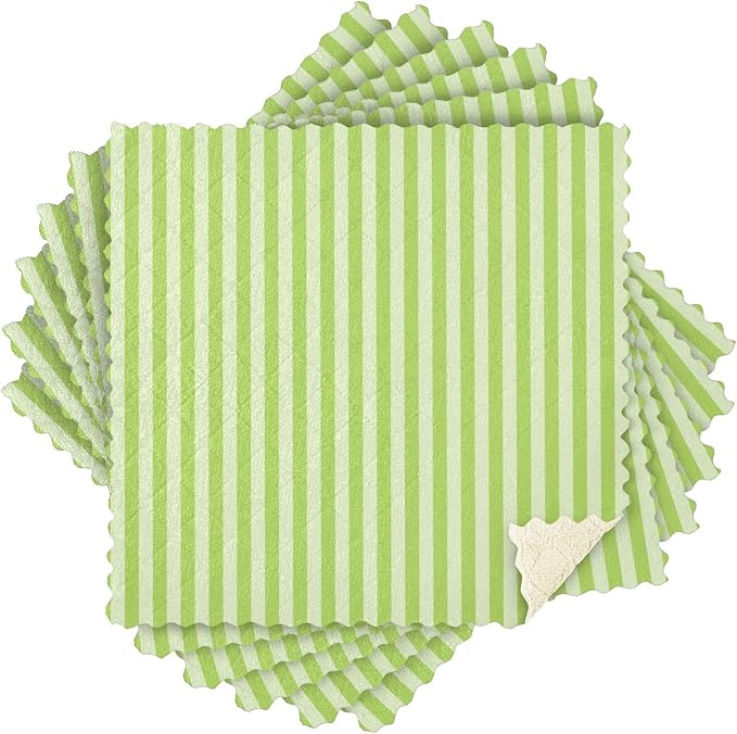 Green Stripes Kitchen Towels Dish Cloths Set of 6 Microfiber Cleaning Cloths for Cars Super Absorbent Machine