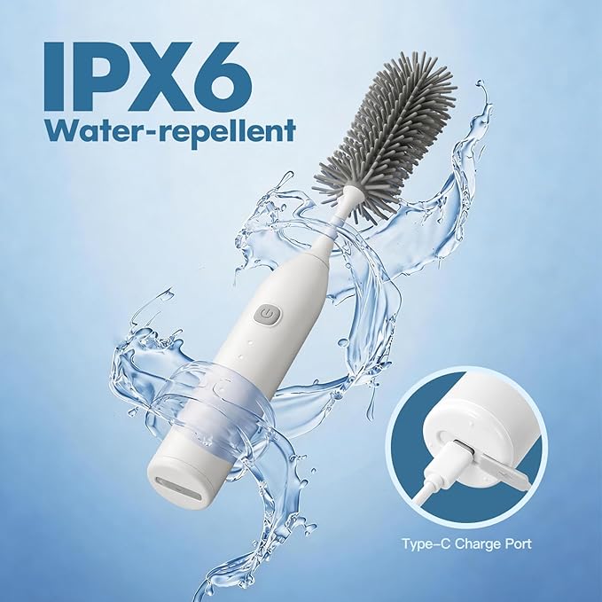 IvyWind Electric Bottle Brush Cleaner with Storage Bag, Electric Baby Bottle Brush Set with Silicone Bottle/Nipple/Straw Brush Soap Dispenser and Bottle Drying Rack for Home and Travel, White