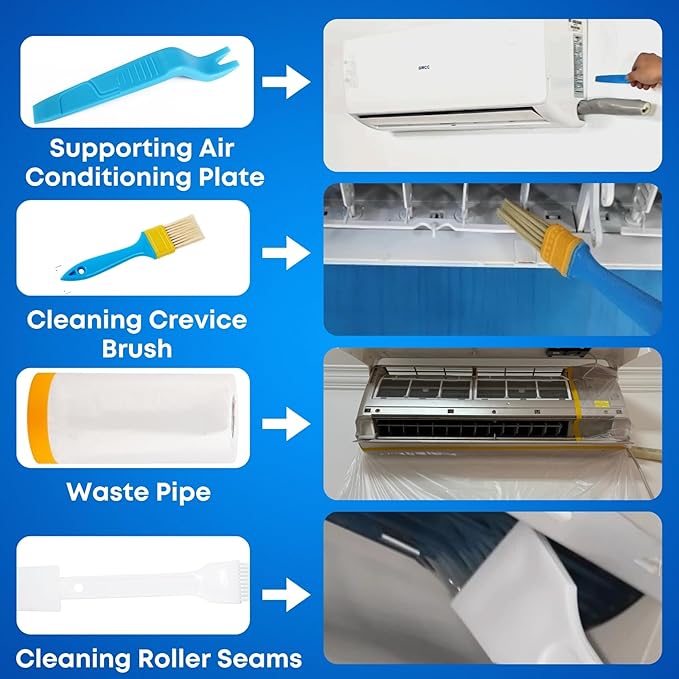 Oiktylr 18Pcs Mini Split Cleaning Kit Bag with 2L Pressure Sprayer, PVC AC Cleaning Cover, Waterproof Air Conditioner Cleaning Bib, HVAC Minisplit Cleaning Kit with Storage Bag (Small)