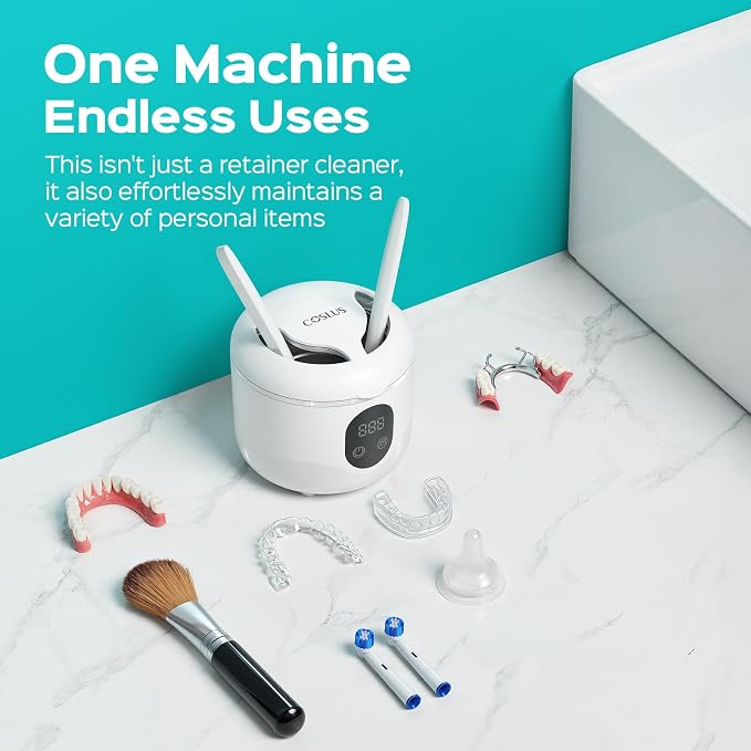 COSLUS C60 Ultrasonic Retainer Cleaner Machine: 45kHz Professional Dental Cleaning Pod for Denture, Mouth Guard, Aligner & Jewelry Deep Cleaning - Removable Tank, Upgraded Durable for Home Use, White