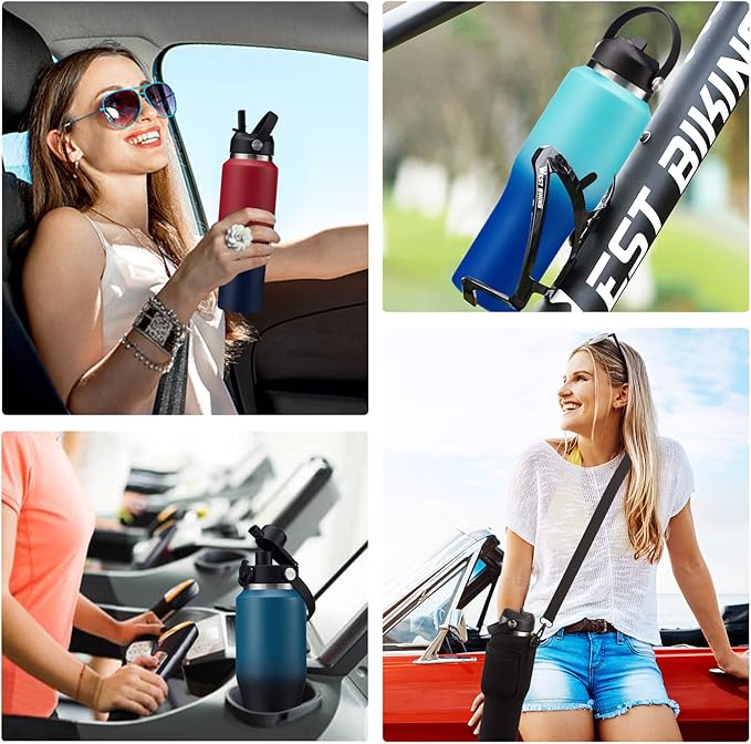 32oz Water Bottles with Straw - Travel Stainless Steel Water Bottle, Carrier Bag with Strap, 32 oz Tumbler Water Cup Fits Car Cup Holders