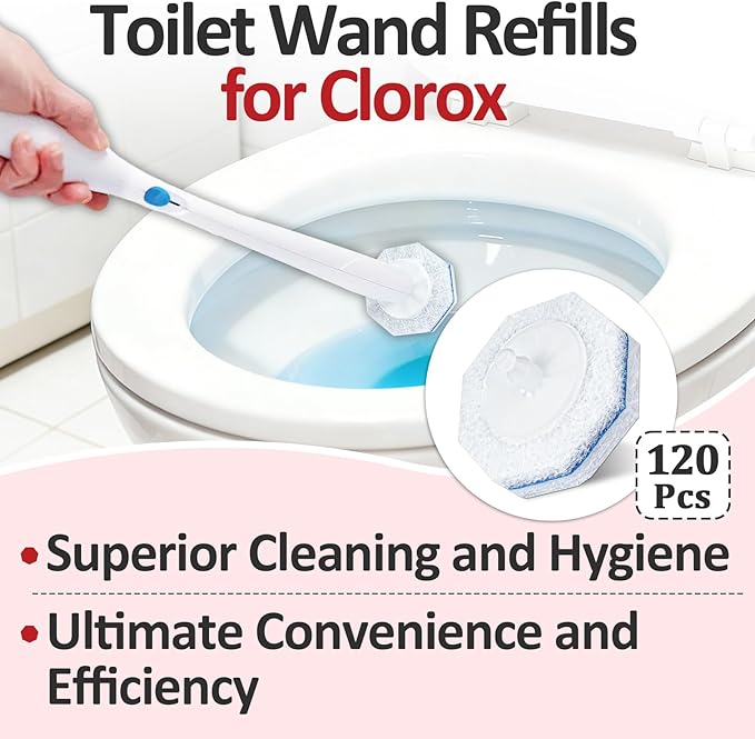 120 Pcs Toilet Wand Refills Compatible with Clorox ToiletWand System, Disposable Brush Heads with Dense Fibers, for Deep Toilet Bowl Cleaning