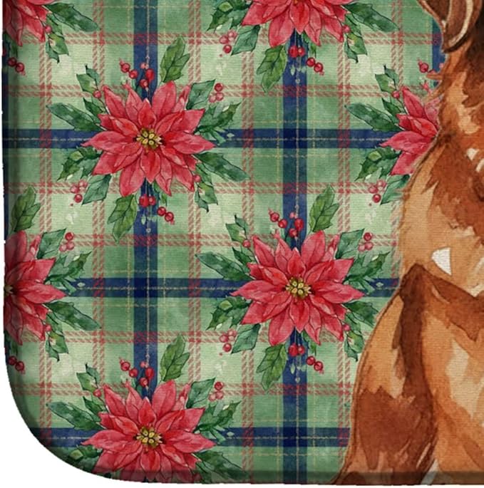 Caroline's Treasures Reddish Brown Great Pyrenees Christmas PoinsettIas Dish Drying Mat Absorbent Dish Drying Mat Pad for Kitchen Counter Dish Drainer Mat for Countertop, 14 x 21", Multicolor