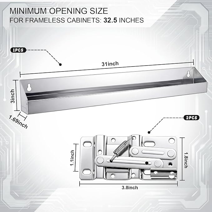 1 Set 31 Inch Metal Sink Drawer Tip Out Tray Kit Include Tip-Out Sink Trays and Hinges Large Pull Out Storage Organizer for Kitchen Bathroom Base Cabinets(Silver)