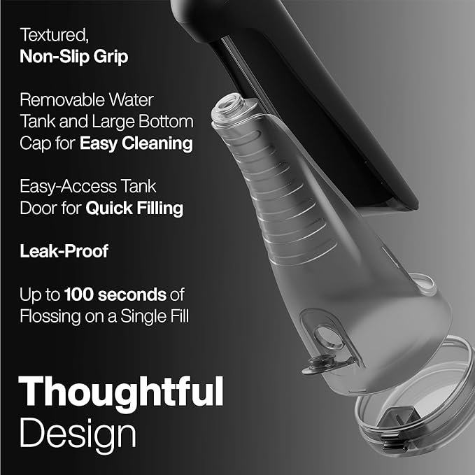 AquaSonic Aqua Flosser PRO - Rechargeable Electric Cordless Water Flosser for Teeth, Gums & Tongue - Waterproof Modern Design, 300ml Large Tank, 3 Modes, 6 Jet Tips, Deluxe Tongue Nozzle - Black