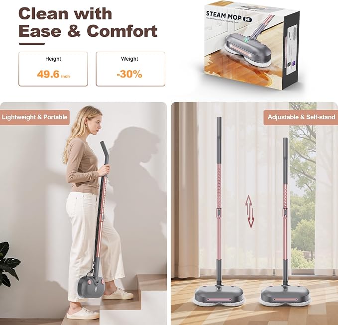 Scrubbing Steam Mop with Rotating Pads,All-in-One Spin Steam Cleaner for Floor Cleaning,Large Tank,23FT Cord, LED Headlights,Reusable Pads & Self-Standing,Safe for Hard Floor/Laminate/Marble