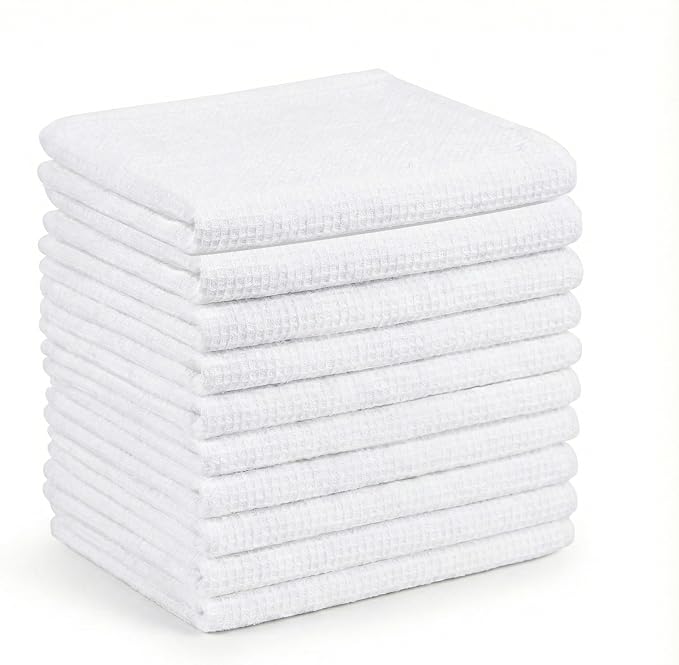 Marubhumi Cotton Kitchen Dish Towels – Set of 10, Pure White, 30x30 cm – Highly Absorbent & Lint-Free Cleaning Cloths