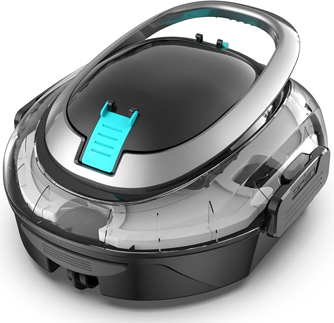 S2 Automatic Pool Vacuum for Above Ground Pools, Cordless Robotic Pool Cleaner with Dual-Motor Cleaning System, 90-Min Runtime, Efficient Debris Pickup and Quick Drain Design (Transparent Black)