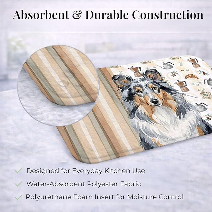 Caroline's Treasures Blue Merle Sheltie Coffee Bar Dish Drying Mat Absorbent Dish Drying Mat Pad for Kitchen Counter Dish Drainer Mat for Countertop, 14 x 21", Multicolor