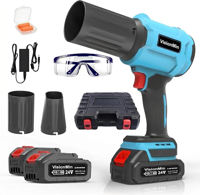 Handheld Leaf Blower, Leaf Blower Cordless with Brushless Motor, 24V Electric Blower with 2×4.0Ah Batteries, 2 Nozzles & Variable Speed, 2.2 lbs for Yard, Car, Dust & Snow Cleaning (Light Blue)