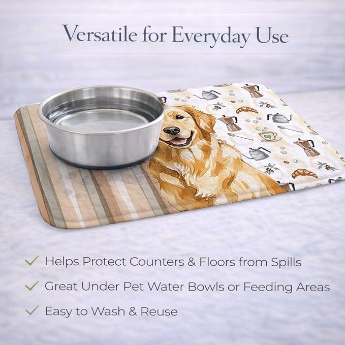 Caroline's Treasures Golden Retriever Coffee Bar Dish Drying Mat Absorbent Dish Drying Mat Pad for Kitchen Counter Dish Drainer Mat for Countertop, 14 x 21", Multicolor
